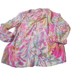 Lilly Pulitzer Women's Size Small Elsa Print Silk Blouse Top
